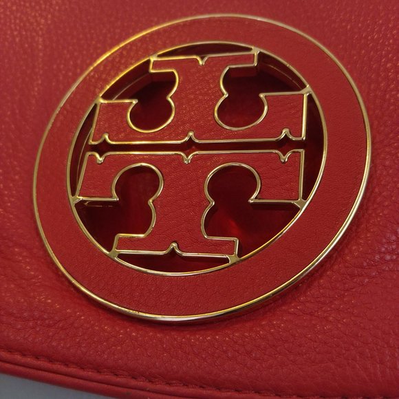 11x6 Tory Burch Orange Leather Amanda Logo Crossbody Bag REPLACED CHAIN STRAP - Picture 13 of 13